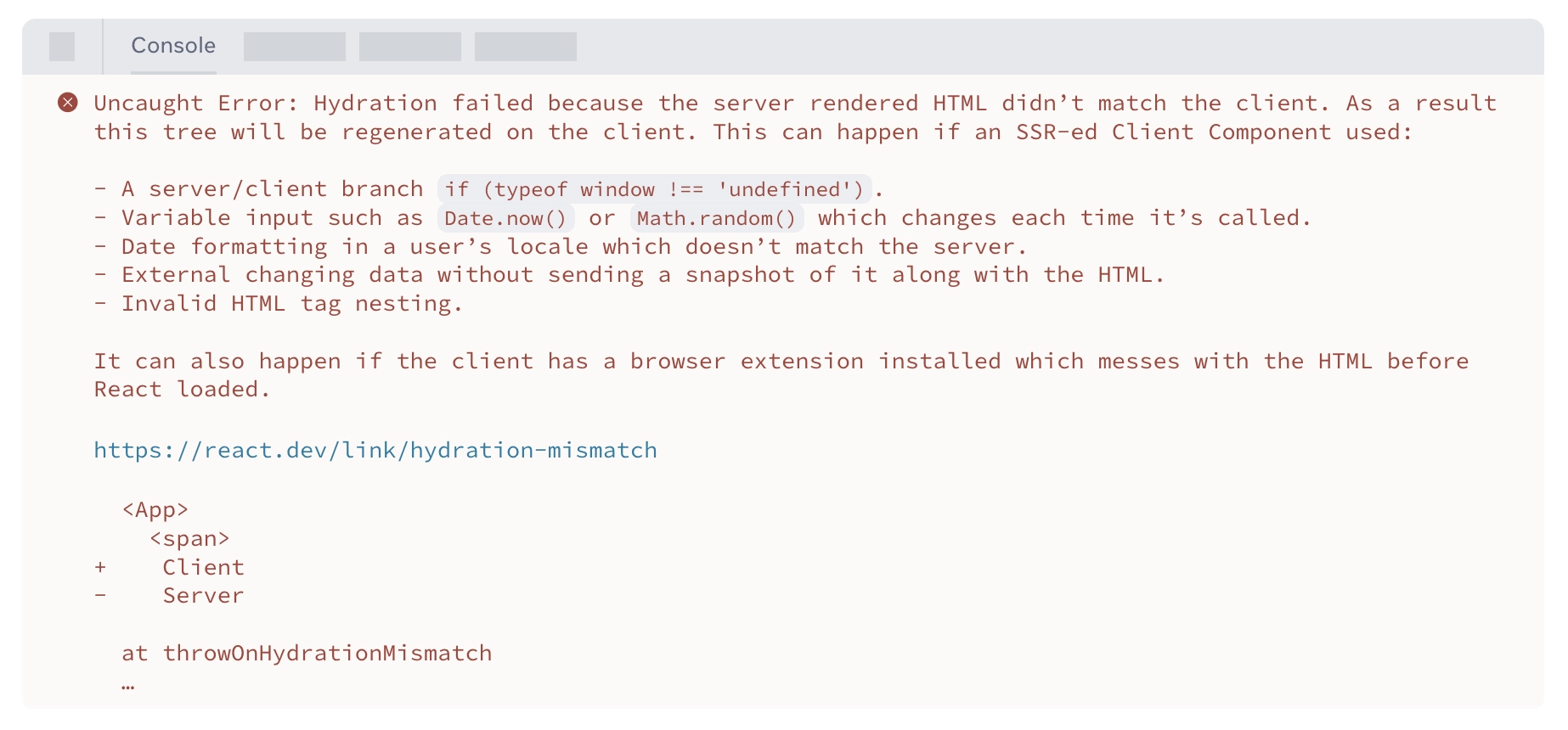 Hydration errors after