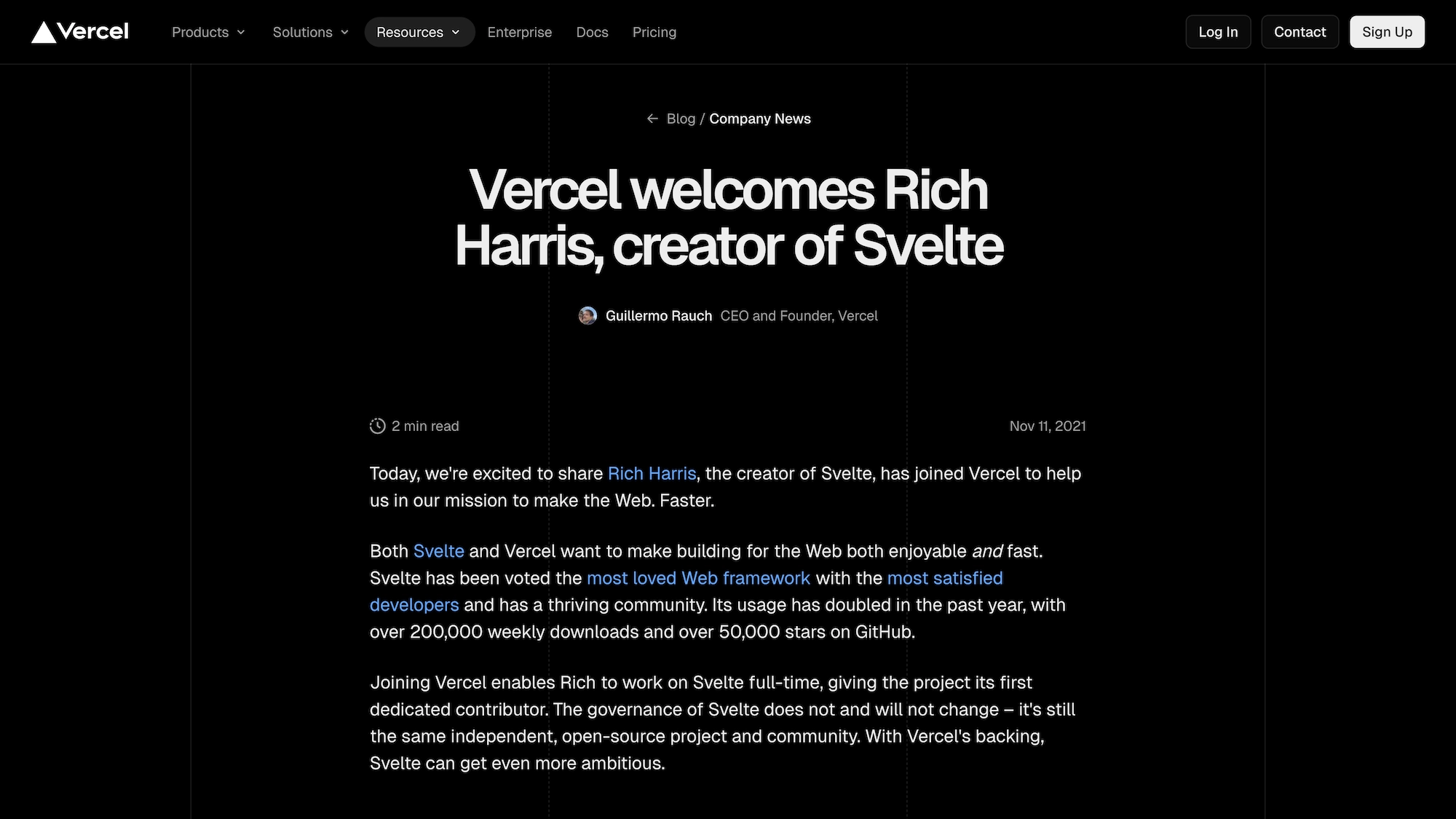 Rich Harris join Vercel